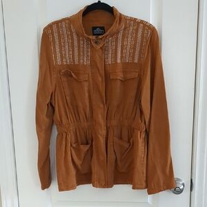 Angie Tan Utility Jacket with Embroidered Accents